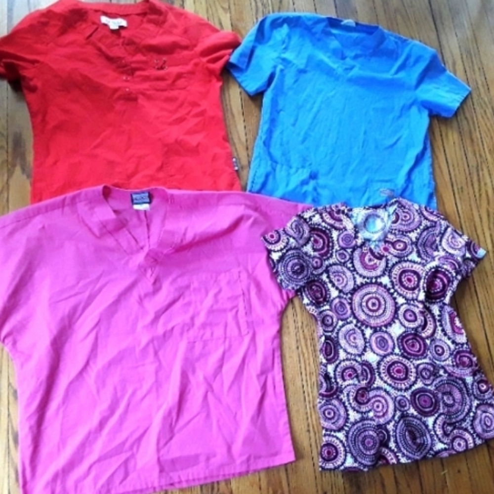 (4) Cherokee/Koi/Scrubzone/Med Couture Women's Scrub Tops. Size XS EXTRA SMALL